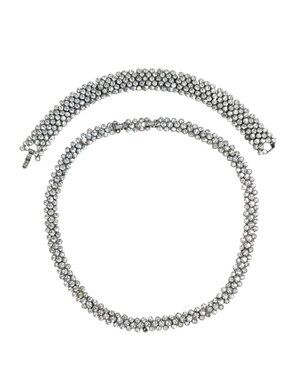 Vintage Crown Trifari Symphony Choker Necklace & Bracelet Set Silver Tone Rhines